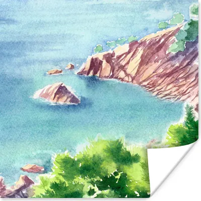 Produktbild von MuchoWow® Poster Meer - Berge - Wald 100x100 cm - Babyzimmer