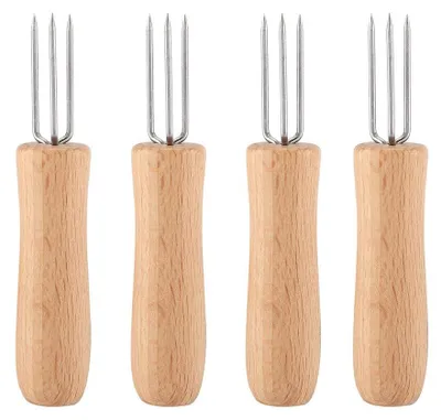 Produktbild von Maïskolf-Halter, 4 Stück, mit Holzgriffen, aus Edelstahl, für Grillfleisch, Obst, Maiskolben. Grillzubehör, Maiskolbenhalter, Maisspieße, ideales Geschenk zum Valentinstag