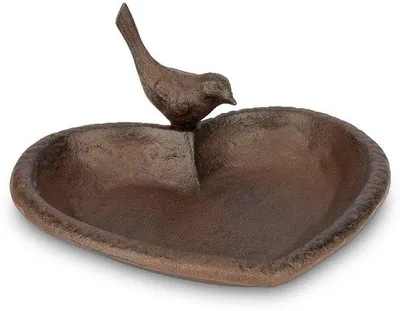 Productafbeelding van Ibenzoa® Gietijzeren vogelbad in hartvorm, vorstvrij, 19 x 17,5 x 10 cm – ondiepe drink- en badbak voor tuin en balkon