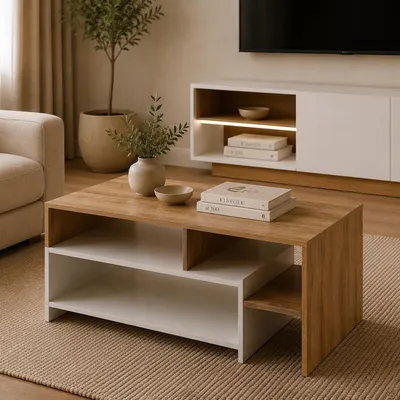 Immagine prodotto di Karaseso - Tavolino da Salotto, 120x60x53h cm Marrone Rovere, 3 Vani