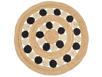 Produktbild von BELIANI Teppich Beige und Schwarz Rund ø 140 cm Rustikaler Boho Spirale Geflochtene Handgefertigt Natur Jute Schlafzimmer Wohnzimmer