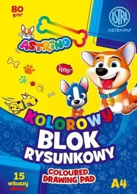 Zdjęcie produktu dla Blok rysunkowy kolorowy A4 15 kartek 80g Astrino 10 sztuk
