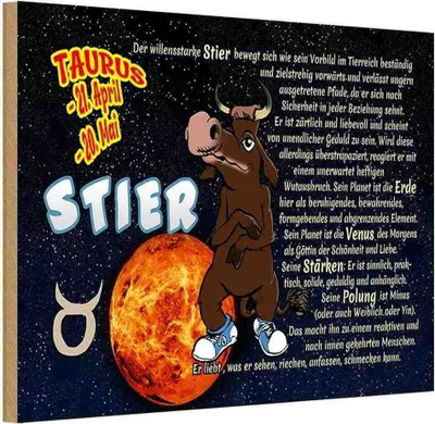 Produktbild von vianmo Holzschild 12x18 cm Sternzeichen Stier Planet Venus Dekoration