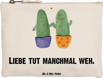 Produktbild von Mr. & Mrs. Panda Kulturtasche Kaktus Liebe Grösse XL Große - Weiß - Geschenk, Schlamper, Mäppchen, Verlobung, beauty case, Kakteen, Etui, Paar, Stoffbeutel, Hochzeit