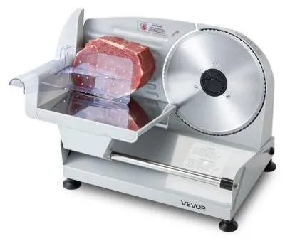 Image de VEVOR Trancheuse Électrique, Trancheuse à Jambon et Viande avec Épaisseur de Coupe Réglable 0-15 mm, pour Baguette Fromage Saucisson Steak Viande Congelée Cuisine, Lame en Acier Inoxydable de 190 mm