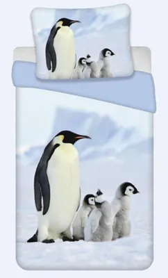 Productafbeelding van Unyqoos® Beddengoedset, 135x200 cm + 80x80 cm, 100% katoen, pinguinprint, ademend en temperatuurregulerend