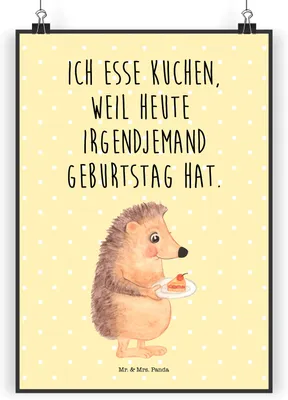 Produktbild von Mr. & Mrs. Panda Bild Igel Kuchenstück DIN A5 - Gelb Pastell - Geschenk, Torte, Lustige Sprüche, Plakat, Geburtstagskuchen, Kunstdruck, Kuchen Backen, drucke, wanddeko