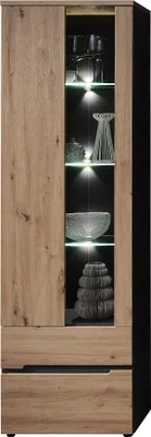 Produktbild von Vitrine MEMPHIS S, Graphit/Artisan Eiche Holznachbildung, grifflos, 3 Regalböden, LED-Beleuchtung