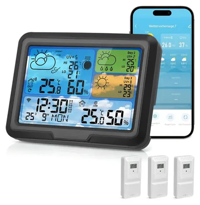 Productafbeelding van Weerstation wifi met app en 3 draadloze buitensensoren