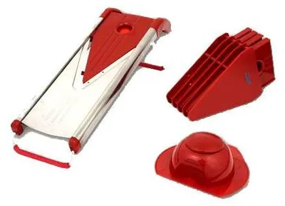 Produktbild von Edelstahl V-Hobel 45x13,5x6,5 cm mit Schnittstärkeneinstellung, rutschfester Basis und Schutzhelm