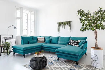 Produktbild von MIUFORM Charming Charlie - Ecksofa mit Bettfunktion und Bettkasten U-FORM LINKS - 302x200cm - Türkis - Sofa Schlafsofa Couch