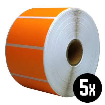 Produktbild von DULA Etiketten - Kompatibel mit Zebra 57x32mm - Orange - Permanent - 5 Rollen - 1500 Etiketten pro Rolle - Kern 25mm