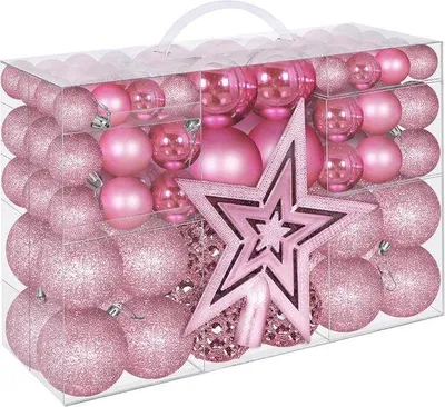 Produktbild von Unyqoos® 101-teiliges Set Weihnachtskugeln aus Kunststoff, Rosa – Ø 3/4/6 cm, mit Aufhängfäden, für Weihnachtsbaum 1–2 m