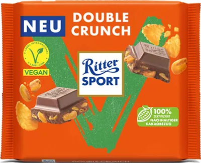 Produktbild von Ritter Sport Vegan Double Crunch Schokolade mit Cornflakes 100g