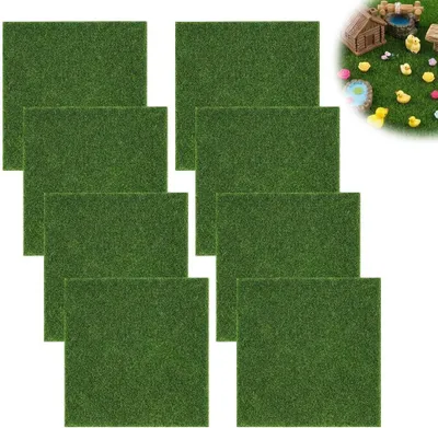 Produktbild von 8 Stück Kunstrasen zum Basteln, 15 × 15 cm, Miniatur-Rasenmatten für Puppenhäuser, Modellbau, Miniaturgärten und Dekoration