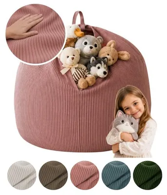 Produktbild von MEBLE ODNOWA, Kinder-Pouf, Spielzeug-Organizer, Spielzeugtasche, Puderrosa, Pouf Kinderzimmer, Pouf mit Reißverschluss, Pflegeleicht, Waschbar