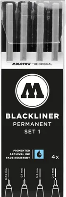 Produktbild von Molotow BLACKLINER Permanent Set 1 4er Etui, Strichstärken sortiert