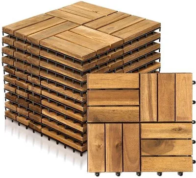 Productafbeelding van Houten terrassenplanken voor balkon en terras | 2 m² houten terrassenplanken van acaciahout, 30x30 cm