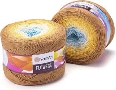 Produktbild von YarnArt Flowers 309: Farbverlaufsgarn 1000m, 55% Baumwolle, 45%.Polyacryl, Honig-Gelb-Blau