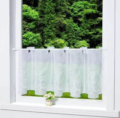 Produktbild von Joyswahl Scheibengardine Voile Bistrogardine mit Stickerei Küche Gardinen Kurz Vorhang Transparent Tunnelzug Weiß HxB 60x128 cm