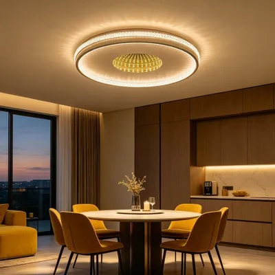 Imagen del producto de Lámpara de techo LED Infinity RGB con mando a distancia, efecto túnel 3D, zonas de luz individuales, regulable (10-100%), temperatura de color de 1800-12000K, modelo 3D-001
