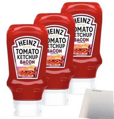 Produktbild von Heinz Ketchup Bacon Geschmack 3er Pack (3x400ml Flasche) + usy Block