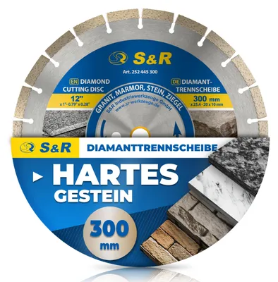 Imagen del producto de Disco de corte diamantado S&R, 300 x 25.4 x 3.0 x 10 mm, calidad industrial para piedra natural, piedra artificial, mármol, granito, arenisca, ladrillos duros. Disco de corte diamantado para sierras de corte motorizadas y sierras de mesa