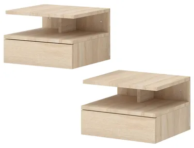 Produktbild von Set aus 2 Wandnachttischen mit Schublade, 35 x 32 x 22,5 cm, Eiche