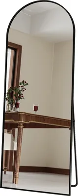 Obrázok produktu pre Celotelové zrkadlo – stojacie a nástenné zrkadlo – 162 x 53 cm – hliníkový rám – voľne stojace a na montáž na stenu – moderný dizajn – čierne