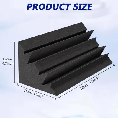 Produktbild von Akustikschaumstoffplatten - Abgeschrägte Bassfallen - 24 Stück - 12 × 12 × 24 cm - Hohe Dichte - Schallabsorption - Schwarz