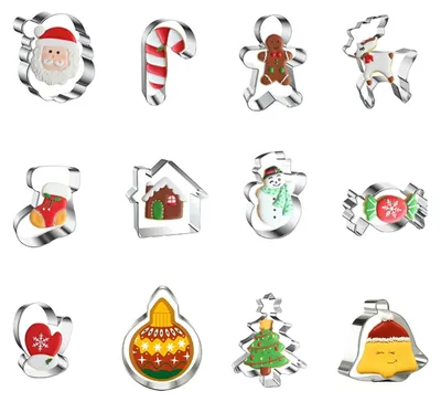 Produktbild von Weihnachtsplätzchenausstecher-Set, 12-teiliges Backplätzchenausstecher-Set aus Edelstahl