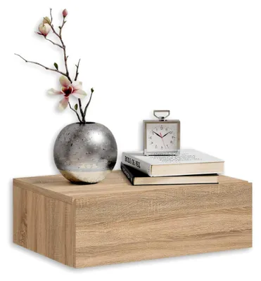 Produktbild von Hängender Nachttisch in Sonoma Eiche Optik - Schwebender Nachtschrank mit Schublade und viel Stauraum - 42 x 14 x 30 cm (B/H/T)