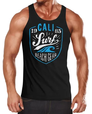 Produktbild von Herren Tank-Top Surf Design Surfing Print California Beach Strand Sommer Muskelshirt Muscle Shirt Neverless® schwarz L