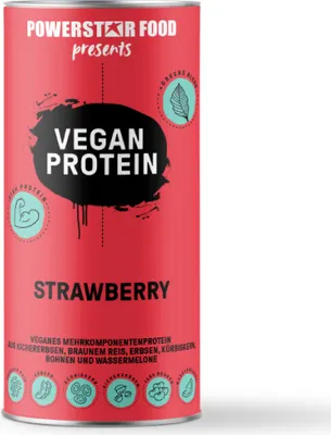 Produktbild von Powerstar VEGAN PROTEIN POWDER 500 g | Ohne Soja | Mehrkomponenten Protein-Pulver mit 10 Superfoods | Ideal zum Muskelaufbau | Strawberry