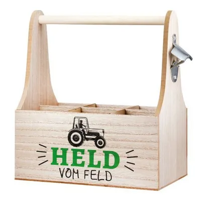Obrázok produktu pre Gilde Flaschenträger, "Landleben", Traktormotiv, MDF, naturfarben, VE 4, L. 17 cm, B. 26 cm, H. 30 cm