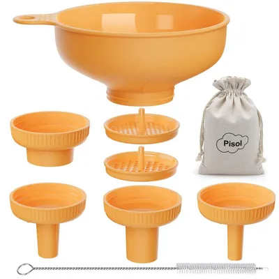 Obrázek produktu pro Sada kuchyňských trychtýřů se 5 výlevkami, vyrobená z potravinářského plastu, bez BPA, barva: oranžová