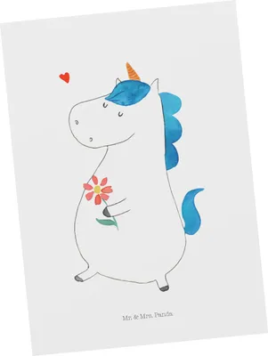 Produktbild von Mr. & Mrs. Panda Grußkarte Einhorn Spaziergang - Weiß - Geschenk, Postkarten, Postkarte, Freundin, Ansichtskarte, Blumen, Unicorn, Fotokarte, Einhörner, Ansichtskarten