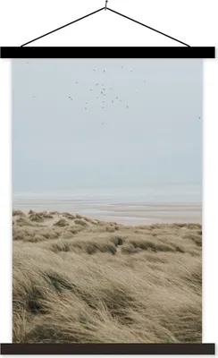 Produktbild von MuchoWow® Textilposter Strand - Düne - Vogel 40x60 cm mit schwarzem Rahmen - Wanddekorationen
