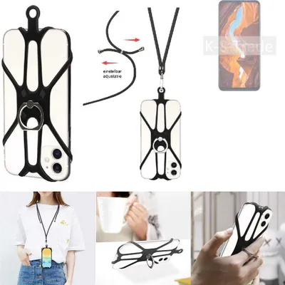 Produktbild von K-S-Trade 3in1 Handykette Handyband Handykordel Halsband Smartphone-Ring Handy-Ring kompatibel mit Wiko 10 Fingerhalterung Handyring Tischständer