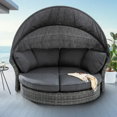 Produktbild von riess-ambiente Sonneninsel SEATTLE 195cm grau drehbare Liegefläche Sonnendach inkl. Kissen