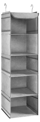 Image de Étagère suspendue, rangement suspendu à 5 compartiments, organiseur suspendu avec crochets métalliques, organiseur pour armoire et camping, 30 x 30 x 108 cm, gris clair
