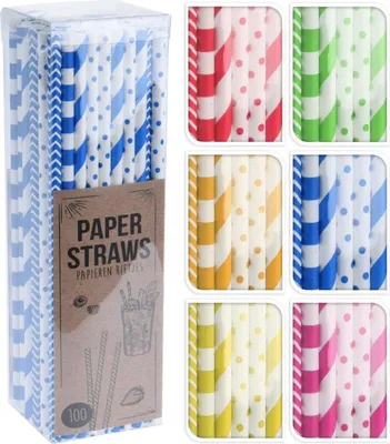 Obrázok produktu pre papierové slamky 6x195mm mix farieb a dekorov (100ks)