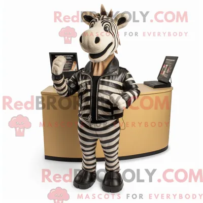 Produktbild von Braunes REDBROKOLY Zebra-Maskottchenkostüm mit Lederjacke und Ohrringen