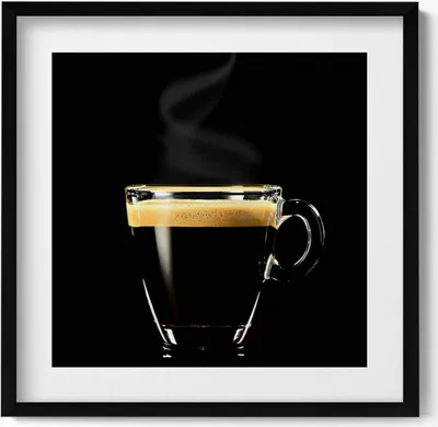 Produktbild von Ein Glas schwarzer Kaffee– Wandbild mit Rahmen – Gerahmtes Bild  – Wanddekoration – 50x50 cm –  Schwarz Rahmen