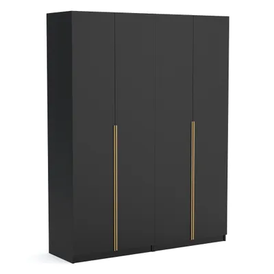 Produktbild von Kleiderschrank Pablo 180cm, schwarz gold, Drehtürenschrank, Farbauswahl, 180x54x234 cm 4-türig