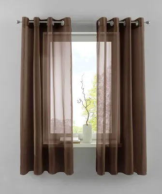 Produktbild von YASMIN 2er Set Ösengardinen HxB 145x140 cm Braun Transparent »Basel« Gardine Bleiband Store Vorhang, 20332TR2