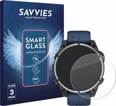 Produktbild von 3x Savvies Schutzglas Folie für Garmin quatix 8 Pro (47 mm) 9H Panzer Schutzfolie Glas Displayschutz klar transparent