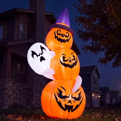 Aufblasbare Halloween-Deko: 3 stapelbare Kürbisse & Geist, 1,8 m, LED