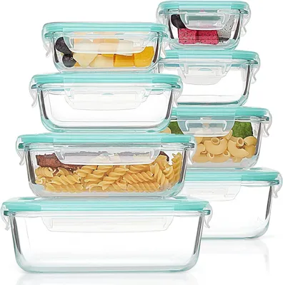 Produktbild von 8er Glas Frischhaltedosen mit Deckel,Meal Prep Boxen,Lunchbox,Vorratsdose, BPA-frei, Mikrowellengeeignete Glasbehälter, luftdicht & auslaufsiche, Grün