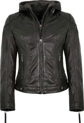 Produktbild von Mauritius - Damen Lederjacke Bikerjacke Lammnappa Kapuze schwarz : XL